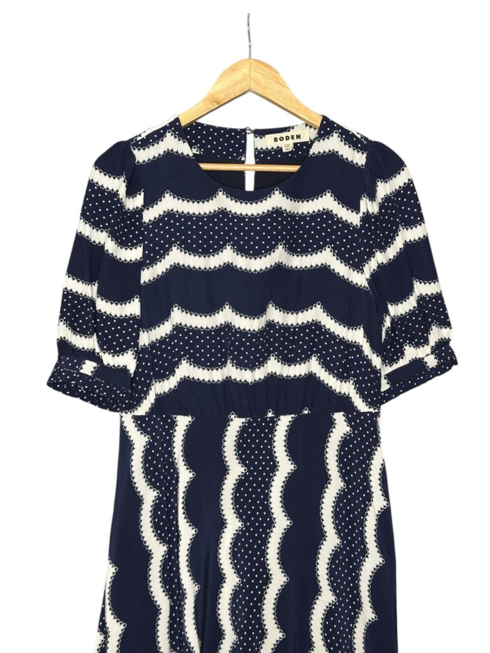 Boden Scallop Stripe Dress in French Navy Sz: 12 - Picture 5 of 10